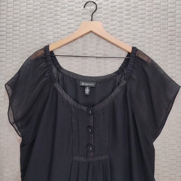 INC International Concepts Black Blouse with Red Embroidery - Picture 2 of 11